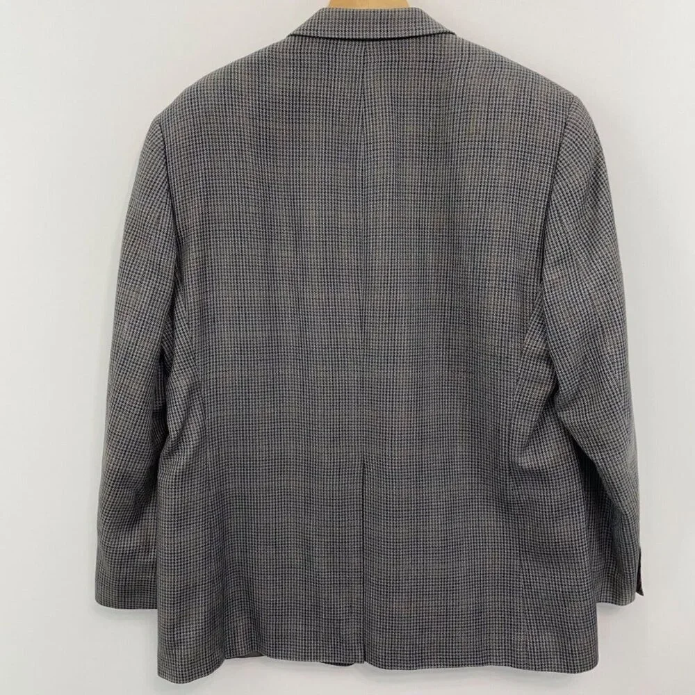 Chaps Ralph Lauren Sport Coat Blazer 100% Silk Plaid Houndstooth Gray Mens 44R